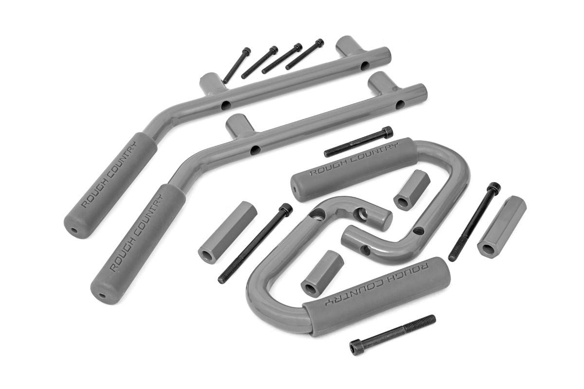 Rough Country Jeep Solid Steel Grab Handle Set (07-18 Wrangler JK, Gray)